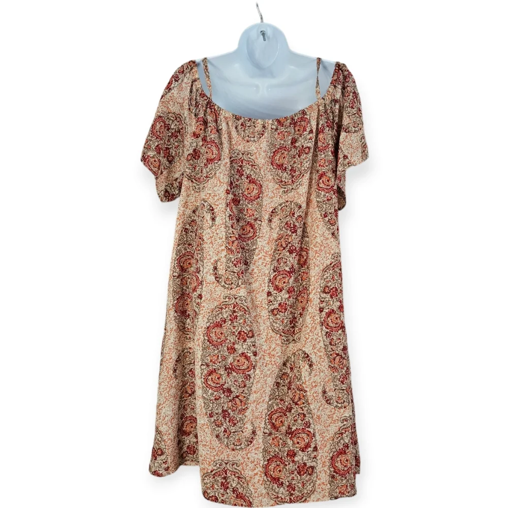 Madewell pink red cold shoulder paisley silk mini dress Women XLarge - Picture 3 of 7